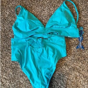 Skinny Dippers Brigitte Turquoise High Waist Bikini Set Size L